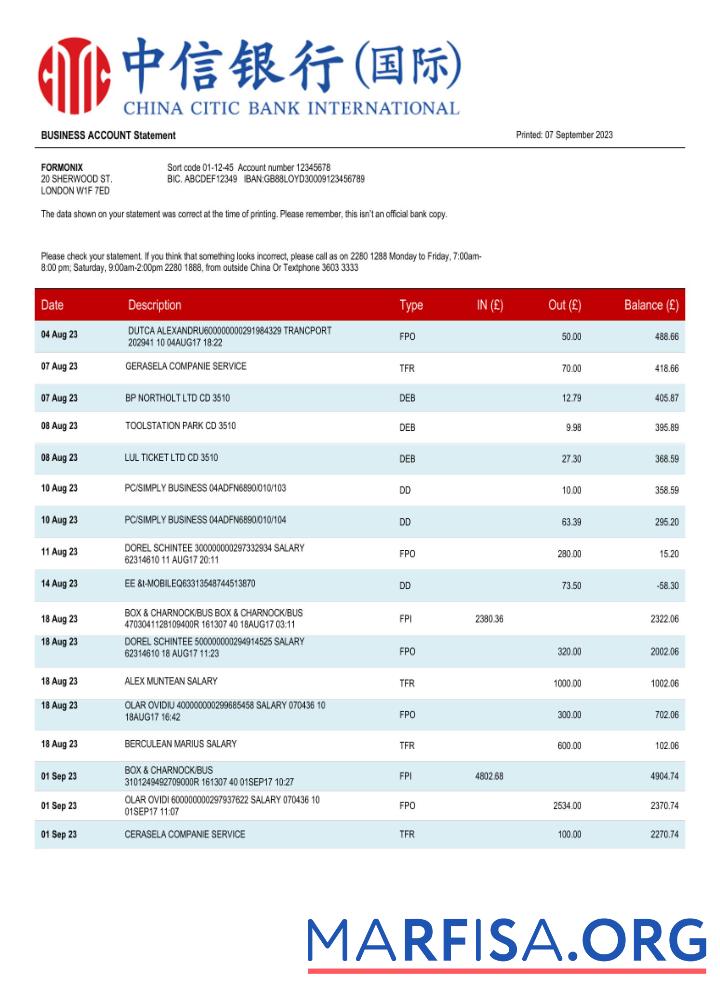 Realistic China Citic Bank corporate account statement Word and PDF template